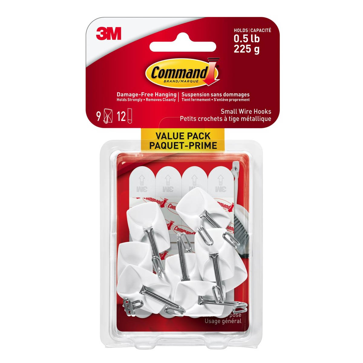 3M Command Small Wire Hooks Value Pack 9 Hooks/12 Strips/0.23 Kg